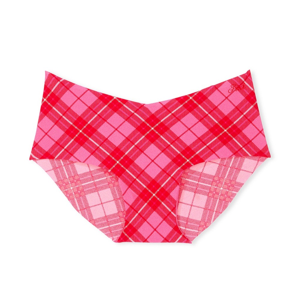 NWT VICTORIA'S SECRET (S) NO SHOW HIPHUGGER PANTIES Pink & Red Plaid Raw Edge